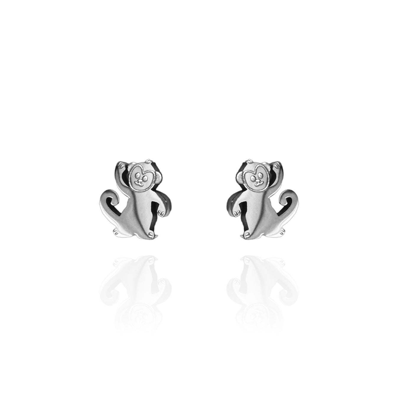 Monkey Earring Studs in Silver