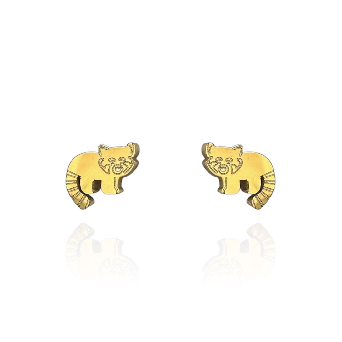 Red Panda Earring Studs in Gold