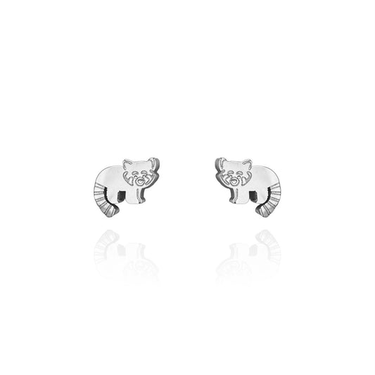 Red Panda Earring Studs in Silver