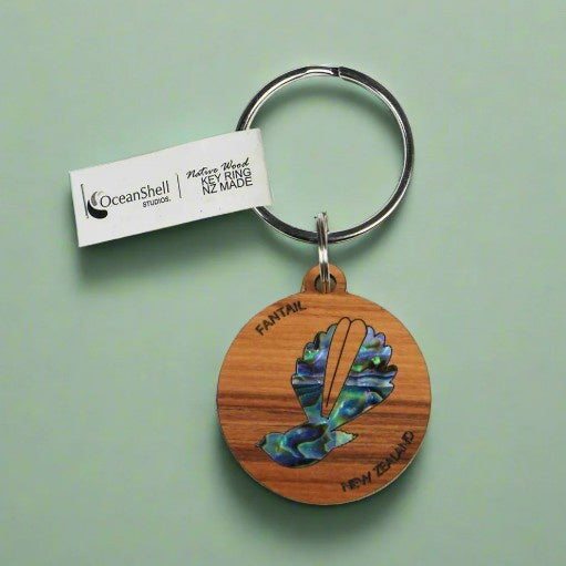 Paua and Rimu Keyring - Fantail
