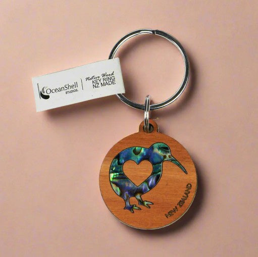 Paua and Rimu Keyring - Kiwi Heart