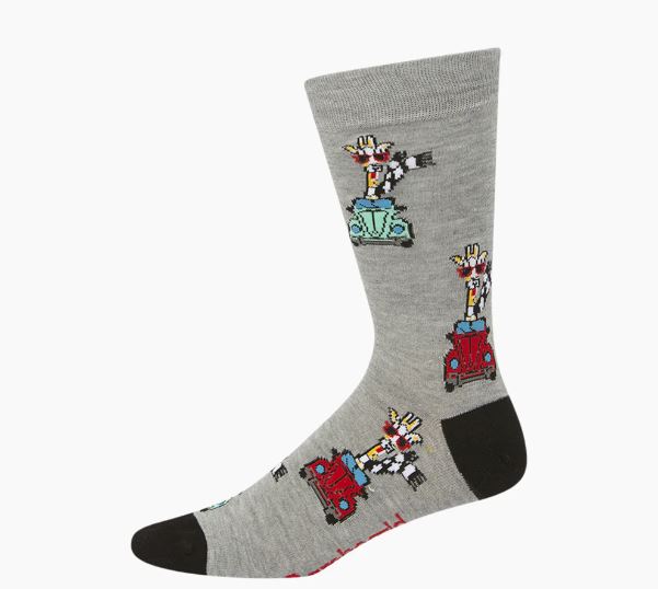 Mens Driving Giraffe Bamboo Sock (Grey) Size 7-11