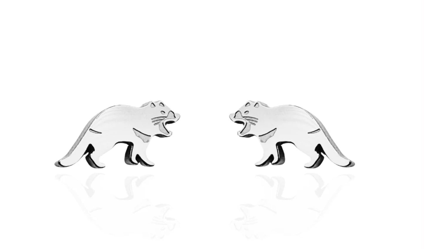 Tasmanian Devil Earring Studs in Silver