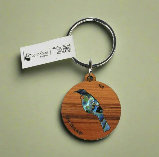 Paua and Rimu Keyring - Tui