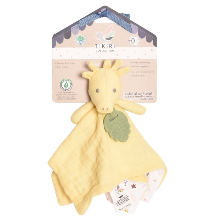 Tikiri Muslin Comforter - Giraffe with Rubber Leaf Teether