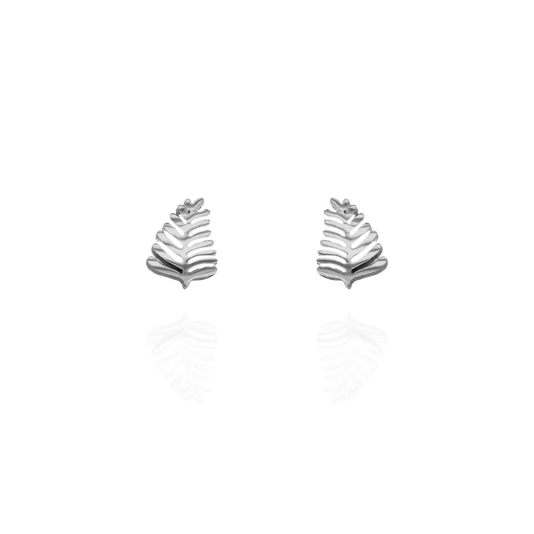 Fern Leaf Earring Studs in Silver