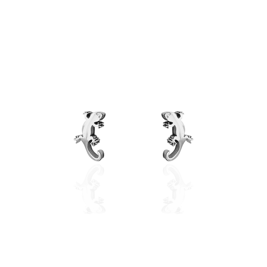 Gecko Earring Studs in Silver