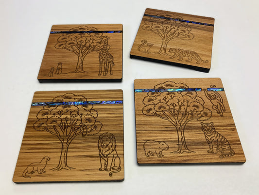 Paua and Rimu Coaster - Zoo Pack of 4