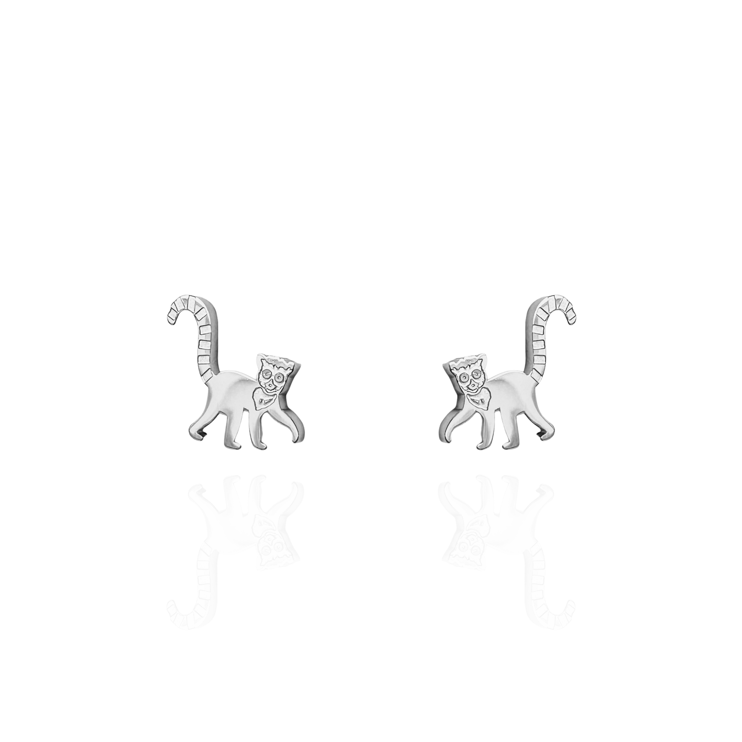 Ring Tailed Lemur Earring Studs in Silver