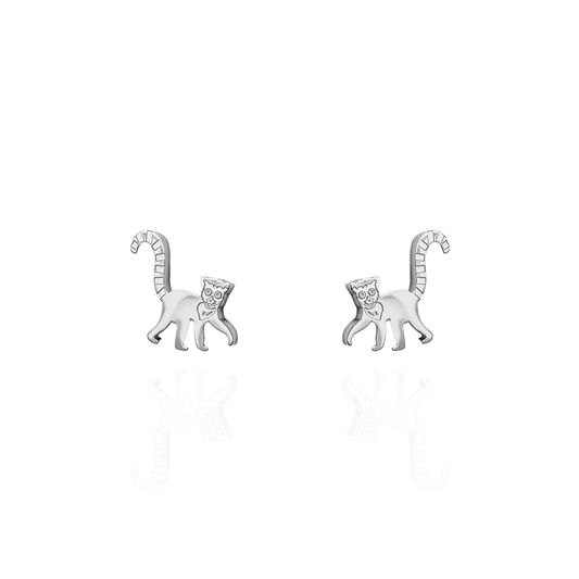 Ring Tailed Lemur Earring Studs in Silver