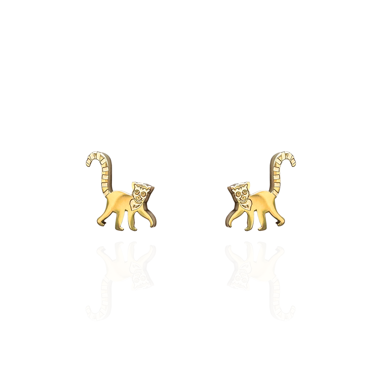 Ring Tailed Lemur Earring Studs in Gold