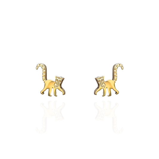 Ring Tailed Lemur Earring Studs in Gold