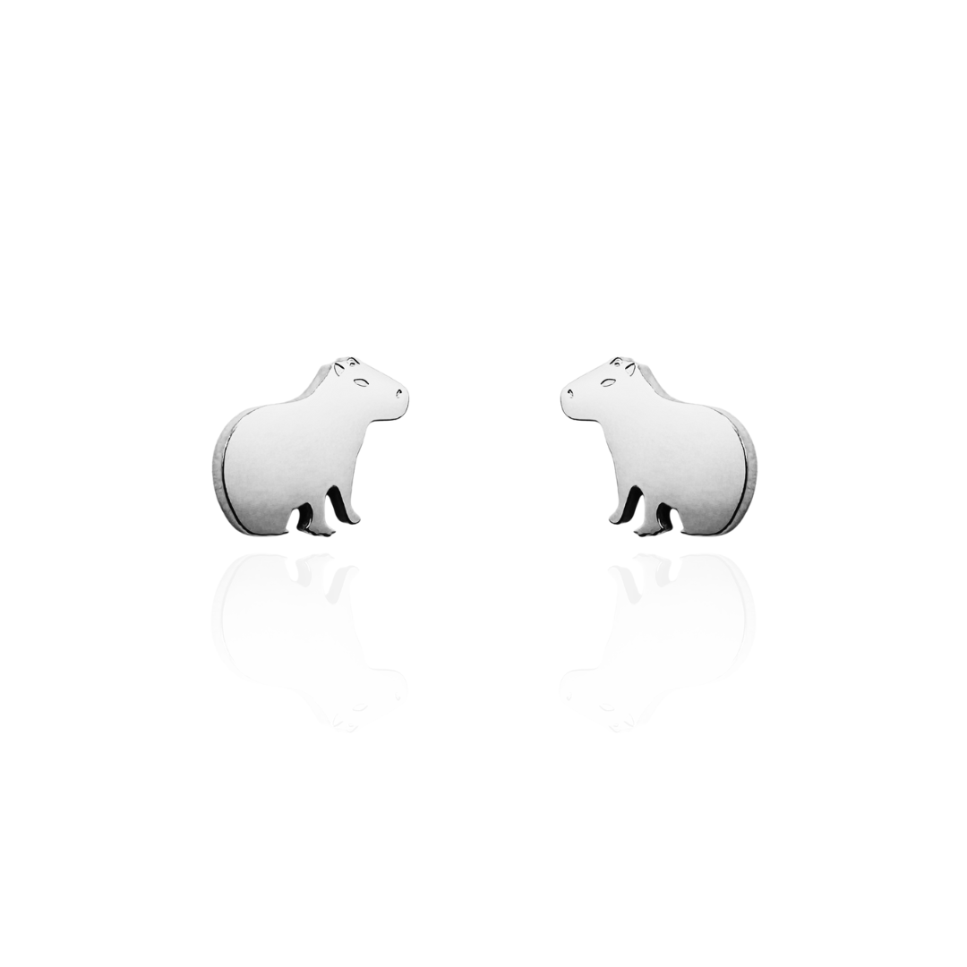 Capybara Earring Studs in Silver