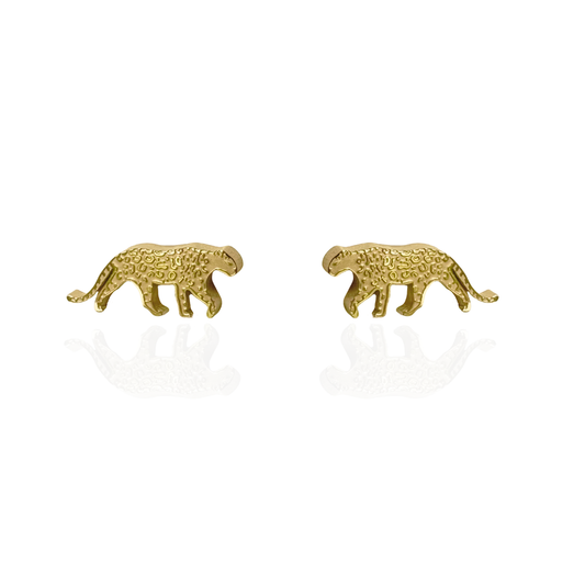 Snow Leopard Earring Studs in Gold