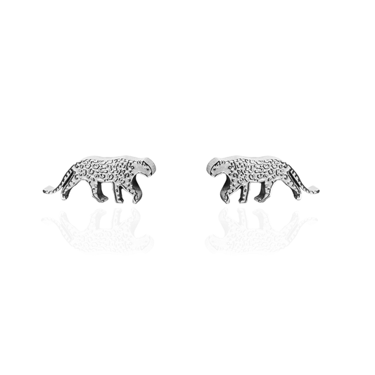 Snow Leopard Earring Studs in Silver