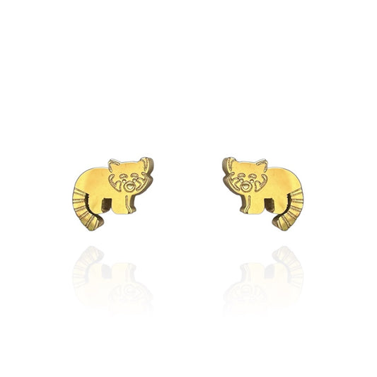 Red Panda Earring Studs in Gold