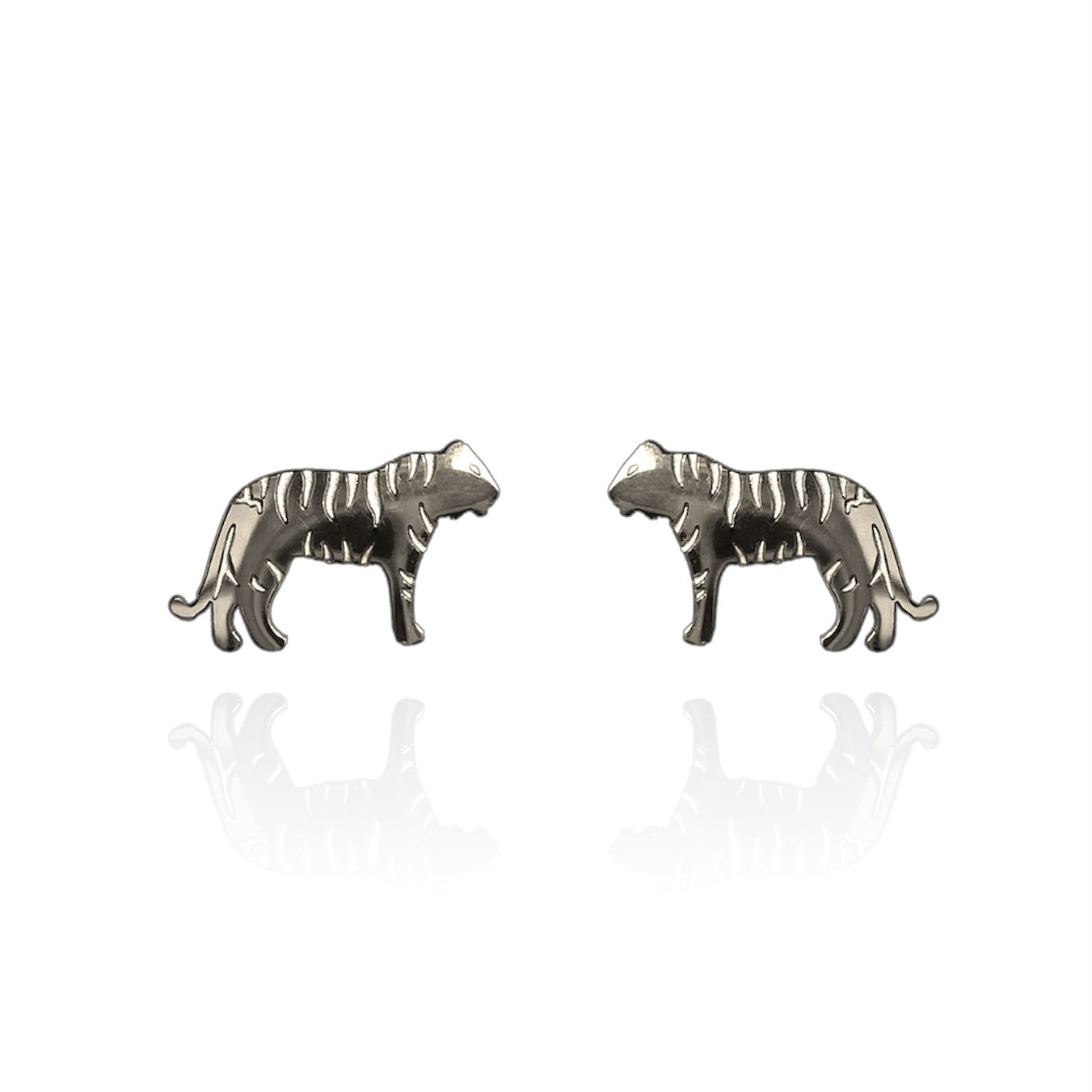 Tiger Earring Studs in Silver