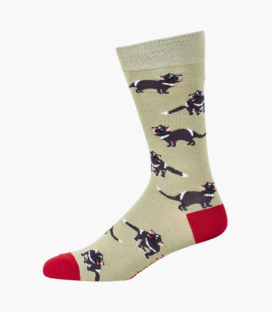 Bamboozld Mens Sock Tassie Devil (Khaki) Size 7-11