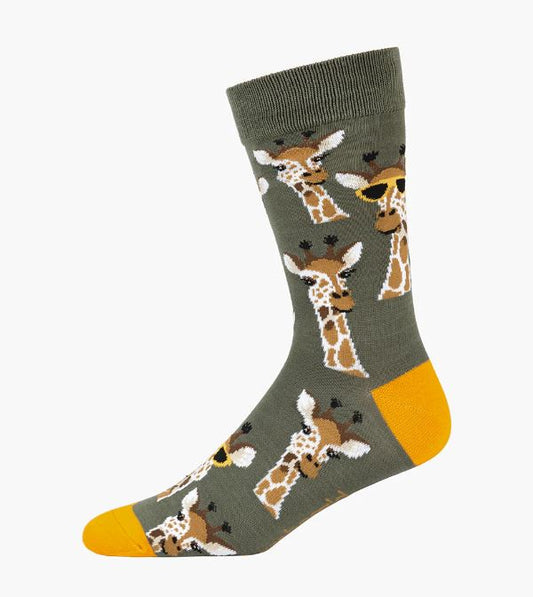 Bamboozld mens Sock Cool Giraffe (Khaki) Size 7-11