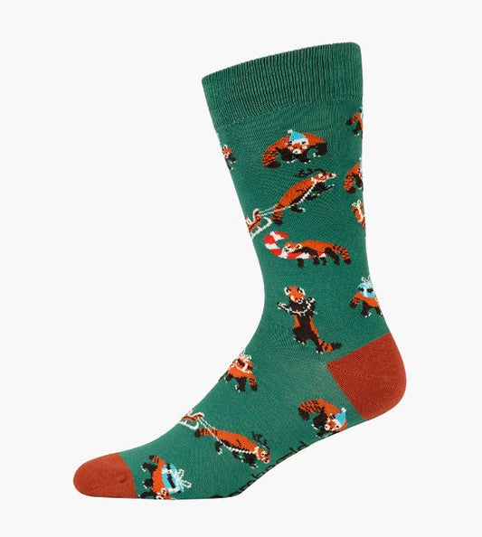 Bamboozld Mens Sock Red Panda Xmas (Green) Size 7-11