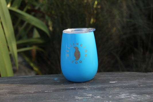 Reusable Coffee Cup - Light Blue with Penguin Engraving