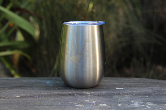 Reusable Coffee Cup - Silver with Giraffe Engraving