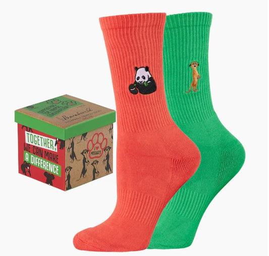 Bamboozld Mens Sock Meerkat & Panda Zoo Conservation Gift Box Size 7-11