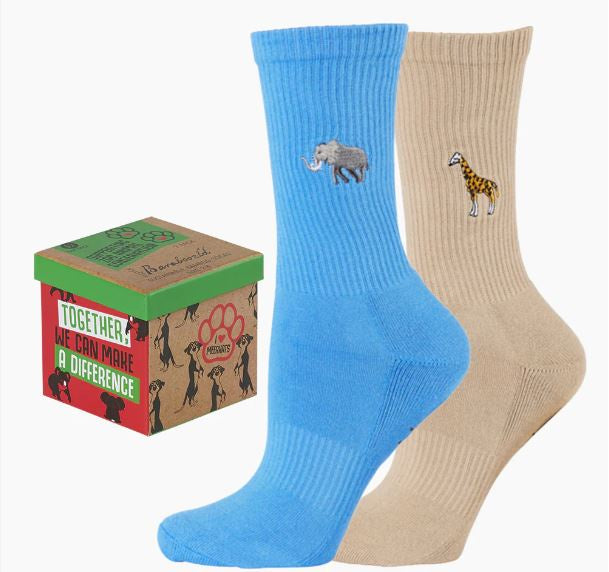 Womens Giraffe & Elephant - Animal Conservation Sock Gift Box