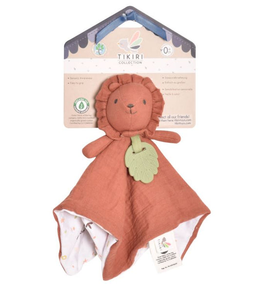 Tikiri Muslin Comforter - Lion with Rubber Leaf Teether