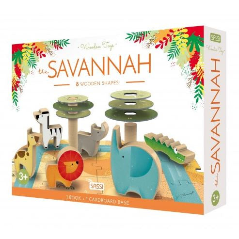 Savannah Animals - Puzzle, Book and Wooden Shapes
