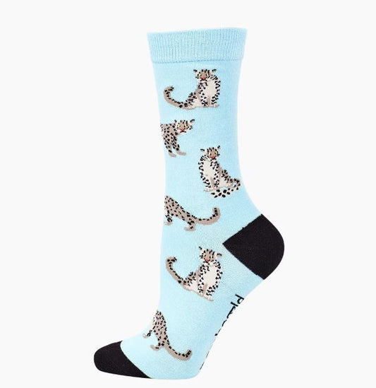 Bamboozld Womens Sock Snow Leopard (Blue) Size 2-8
